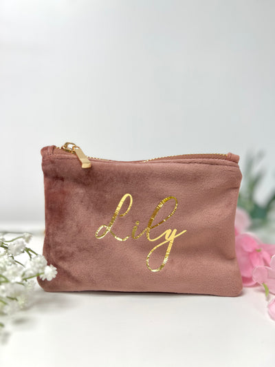 Personalised velvet cosmetic bag with name