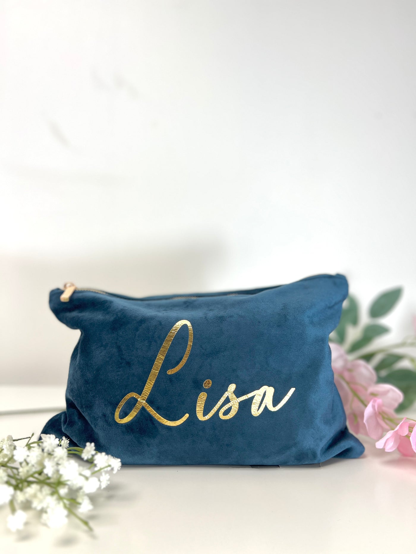 Personalised velvet cosmetic bag with name