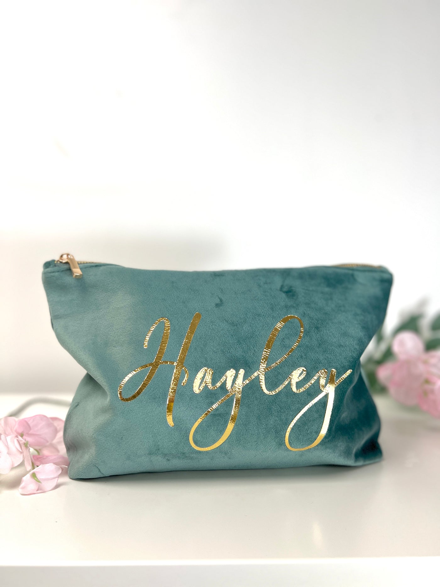 Personalised velvet cosmetic bag with name