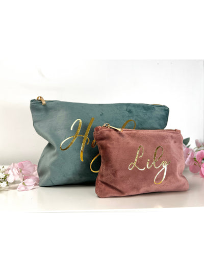 Personalised velvet cosmetic bag with name