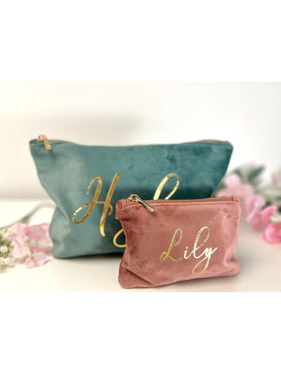 Personalised velvet cosmetic bag with name