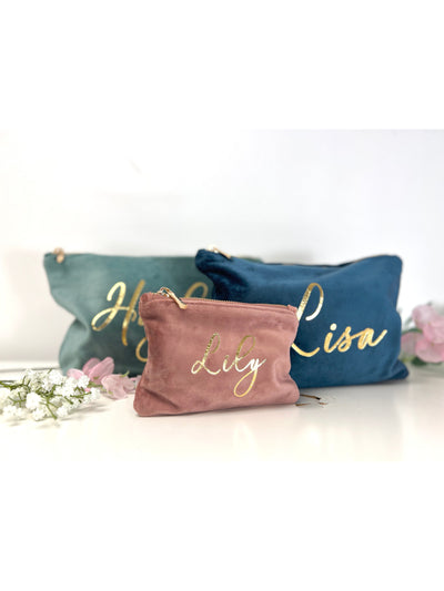 Personalised velvet cosmetic bag with name