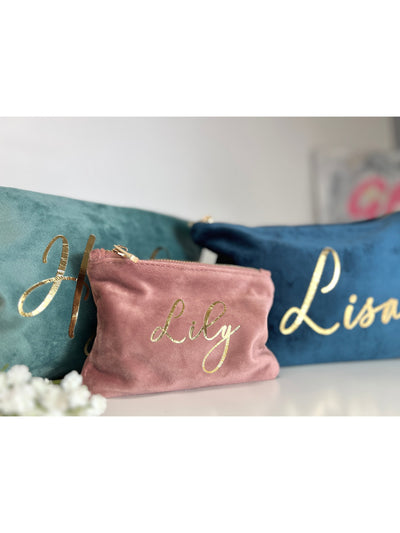 Personalised velvet cosmetic bag with name