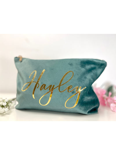 Personalised velvet cosmetic bag with name