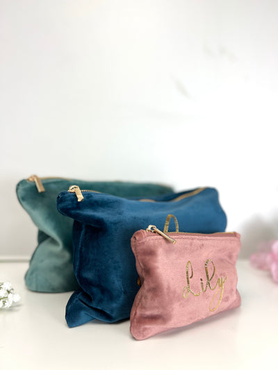 Personalised velvet cosmetic bag with name