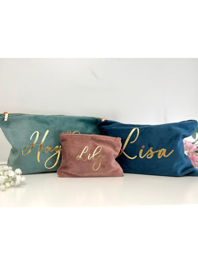 Personalised velvet cosmetic bag with name