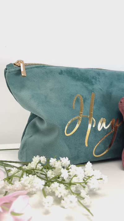Personalised velvet cosmetic bag with name