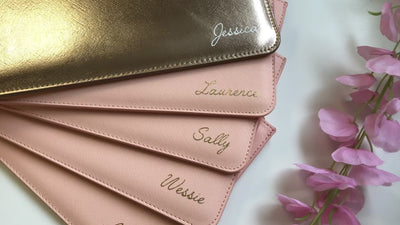 Personalised name clutch bag for bridesmaid gift