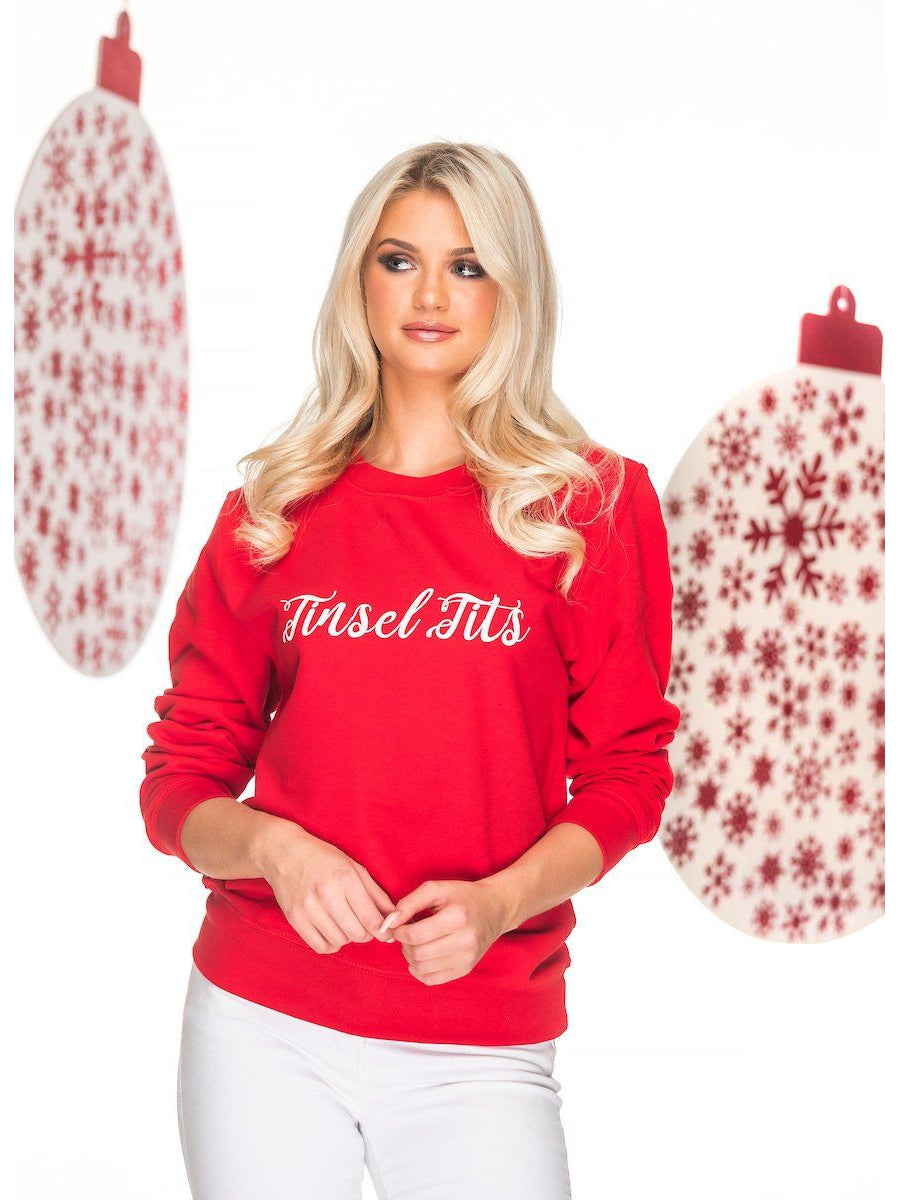 Tinsel Tits Christmas Jumper in Red