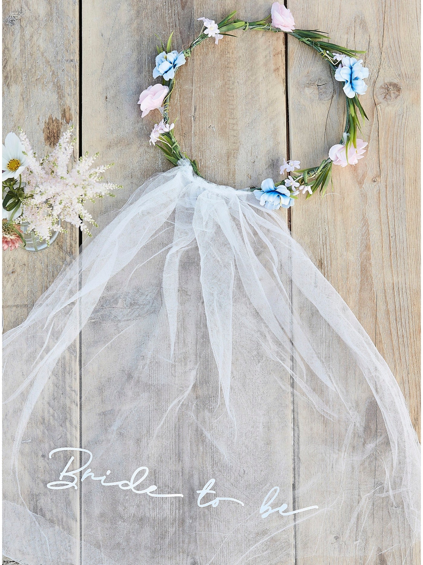 Bride To Be Hen Party Veil with Floral Crown