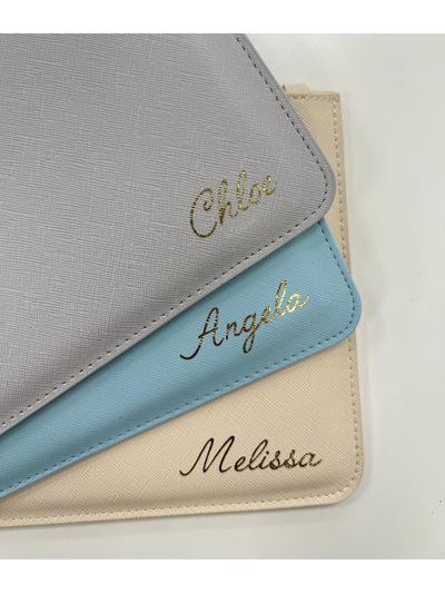 Personalised name clutch bag for bridesmaid gift