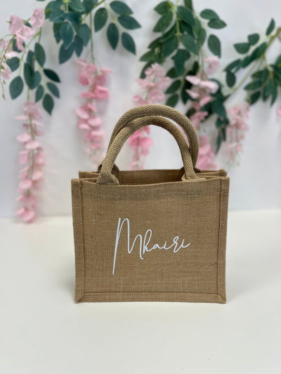 Large Personalised Jute Gift Bag with Black Handles