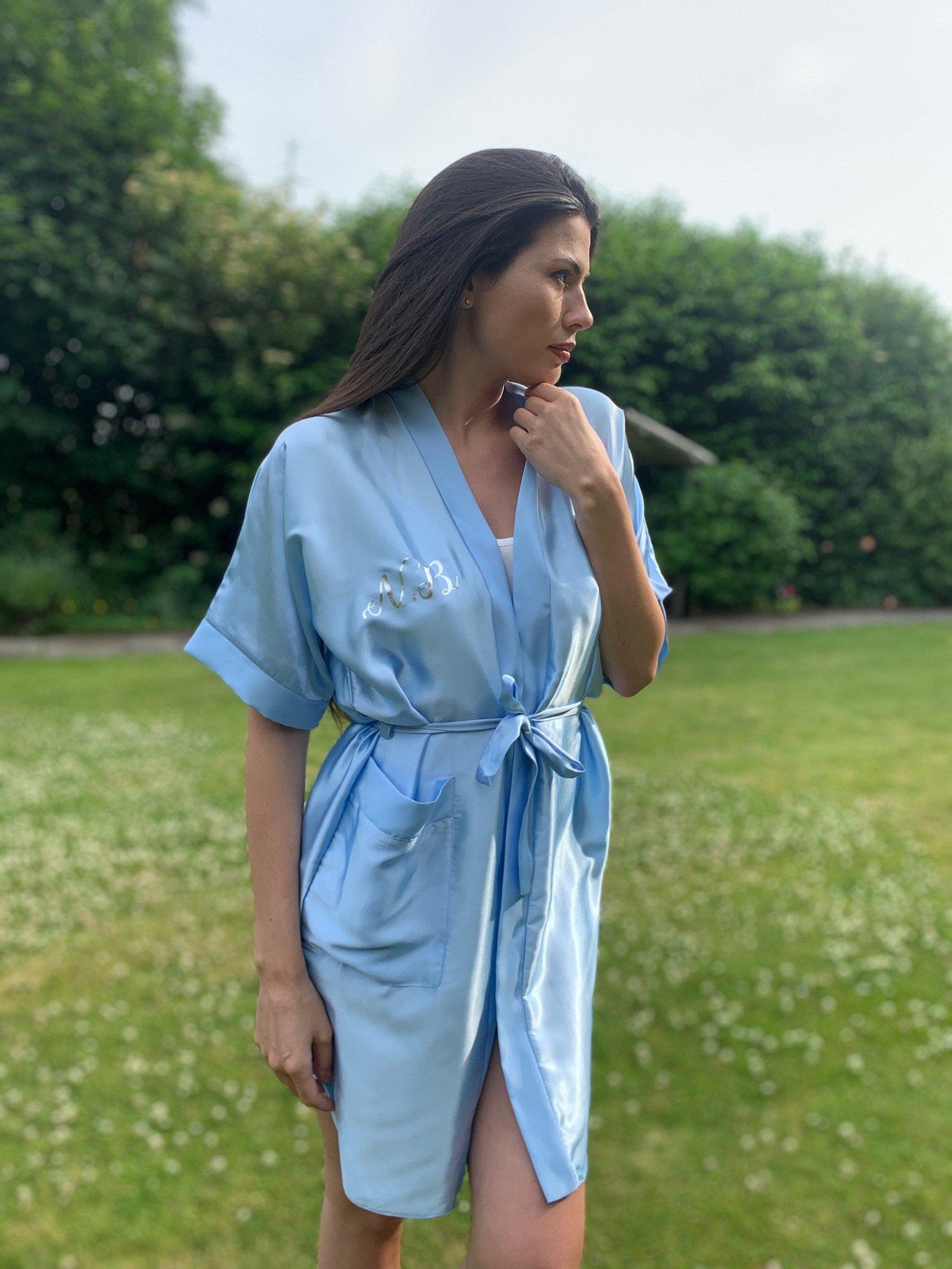 Light blue Personalised Satin Bridesmaid Robe