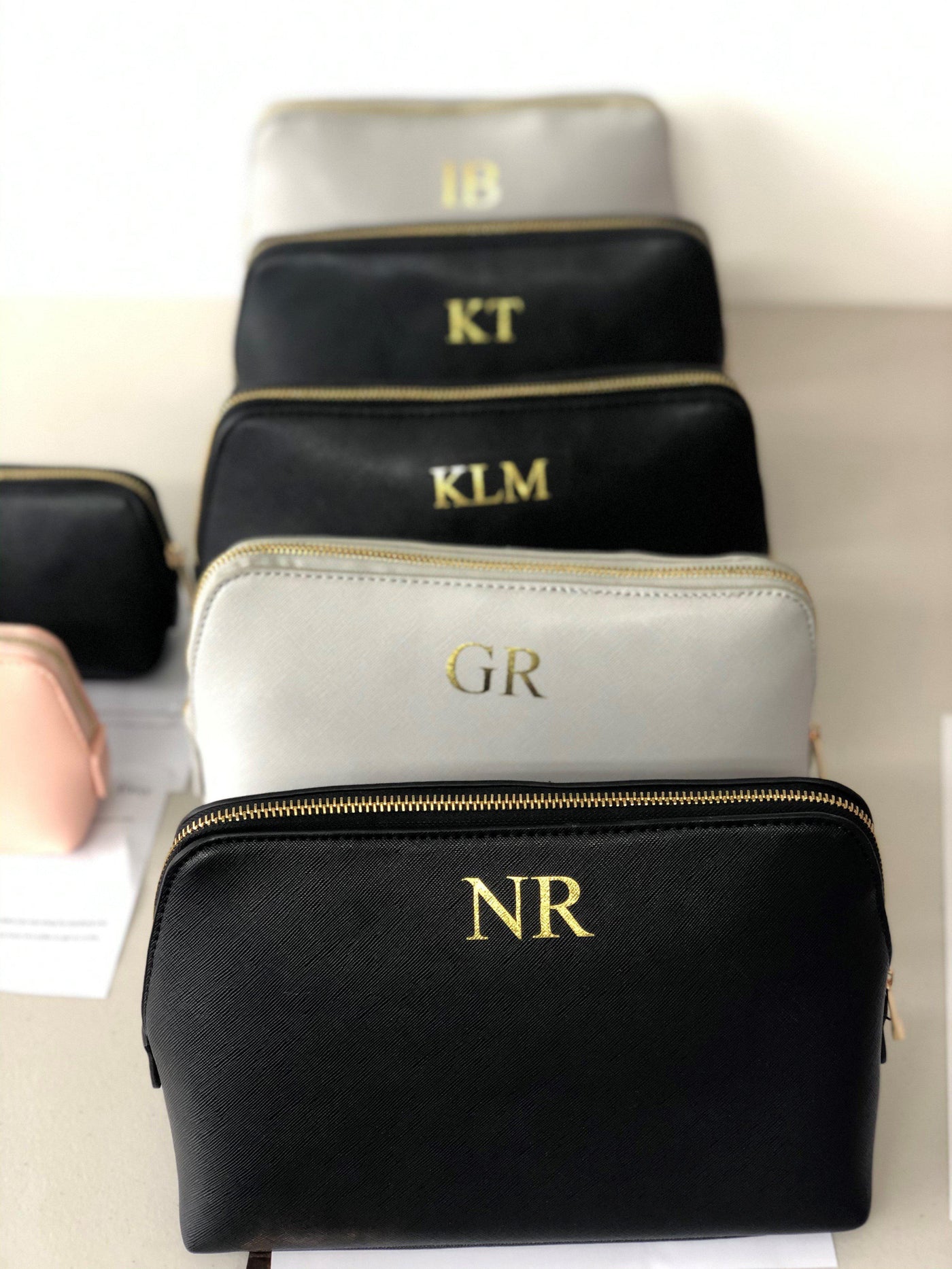 Personalised make-up bag with gold foil monogram