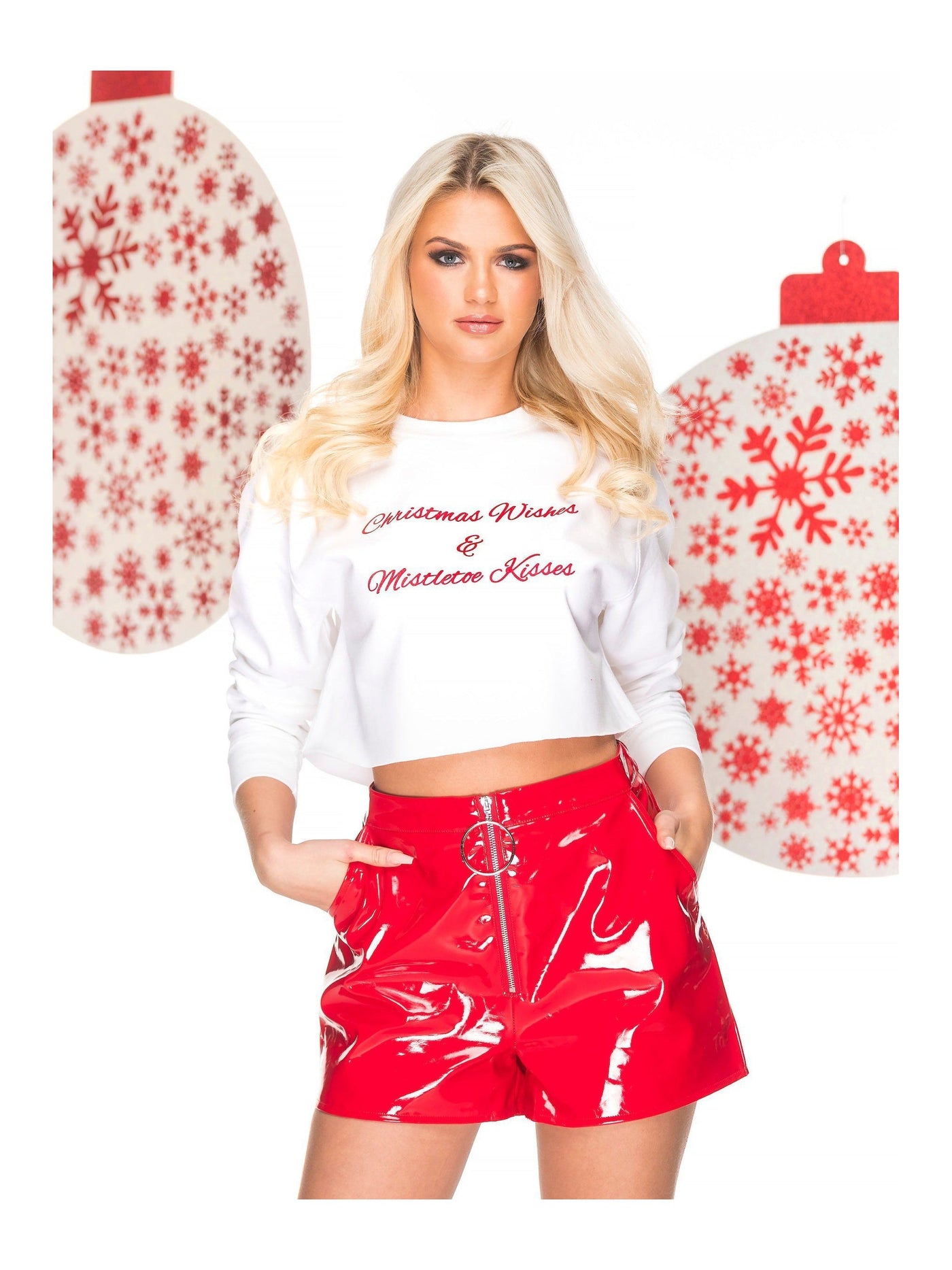 Christmas Wishes & Mistletoe Kisses cropped christmas jumper