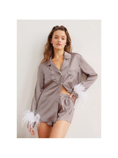 Satin Personalised Pyjamas with feather cuffs