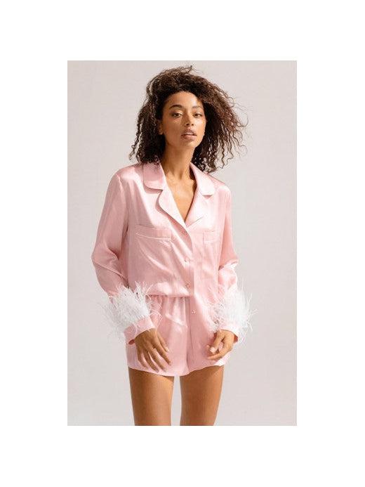 Satin Personalised Pyjamas with feather cuffs