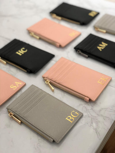 Personalised wallet with gold foil monogram